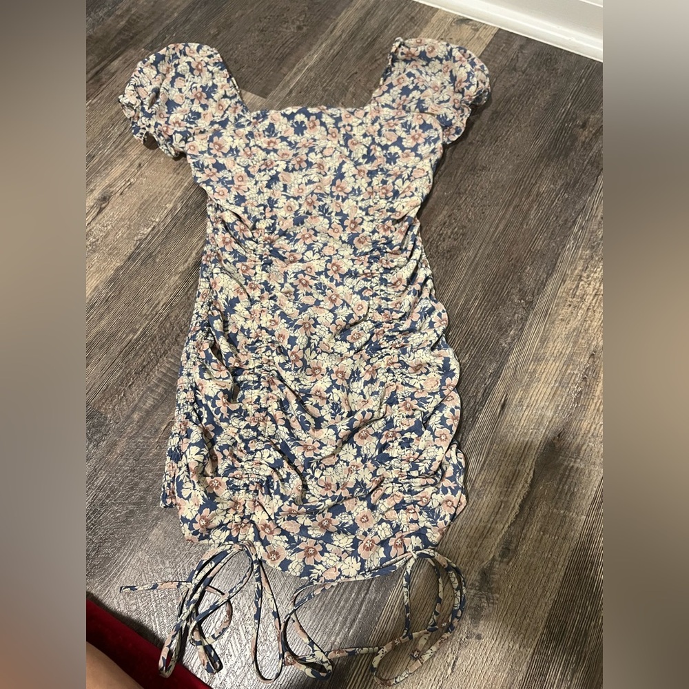 Love Tree Floral Smocked Dress in Blue and Cream